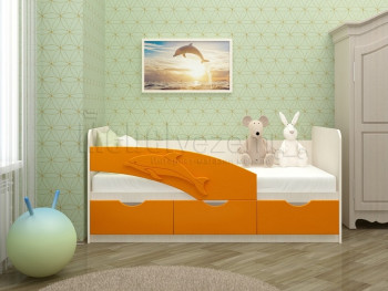 Дельфин-3 Кровать детская 3 ящика без ручек 1.6 Оранжевый глянец в Диксоне - dikson.mebel54.com | фото