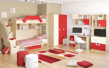 Детская комната Бэрри (Бежевый/Красный/корпус Клен) в Диксоне - dikson.mebel54.com | фото
