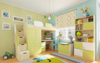 Детская комната Эппл (Зеленый/Белый/корпус Клен) в Диксоне - dikson.mebel54.com | фото