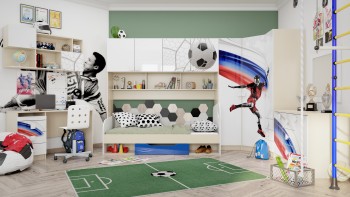 Детская комната Футбол ЧМ (Белый/Синий/корпус Клен) в Диксоне - dikson.mebel54.com | фото
