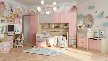 Детская комната Грэйси (Розовый/Серый/корпус Клен) в Диксоне - dikson.mebel54.com | фото