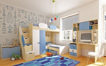Детская комната Скай (Синий/Белый/корпус Клен) в Диксоне - dikson.mebel54.com | фото