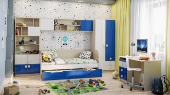Детская комната Скай Люкс (Синий/Белый/корпус Клен) в Диксоне - dikson.mebel54.com | фото