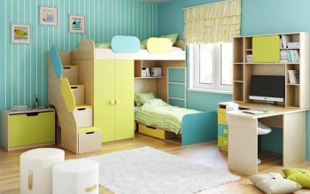 Детская комната Смайли (Желтый/Голубой/Зеленый/корпус Клен) в Диксоне - dikson.mebel54.com | фото