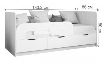 Единорог кровать 800*1800 б/матр. (мдф белая мат, лдсп анкор белый) в Диксоне - dikson.mebel54.com | фото