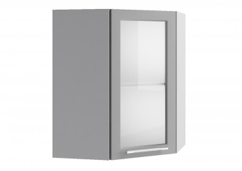 Кёльн ШВУС 600 Шкаф верхний угловой со стеклом (Софт бланж/корпус Белый) в Диксоне - dikson.mebel54.com | фото