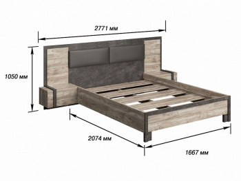 Клео Кровать 1600 с настилом (Дуб Юкон/Ателье темное) в Диксоне - dikson.mebel54.com | фото