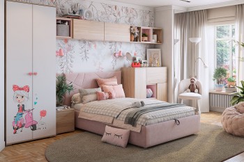 Комплект детской мебели Алина К2 Дуб мария/белый/нежно-розовый велюр в Диксоне - dikson.mebel54.com | фото