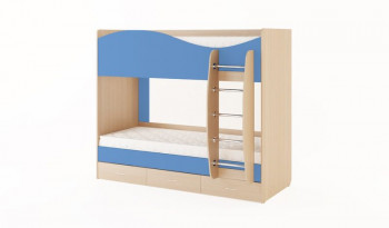 Кровать 2-х ярусная с ящиками (Беленый дуб/Синий) в Диксоне - dikson.mebel54.com | фото