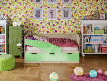 Кровать Бабочки 1,6м (Салатовый металлик) в Диксоне - dikson.mebel54.com | фото