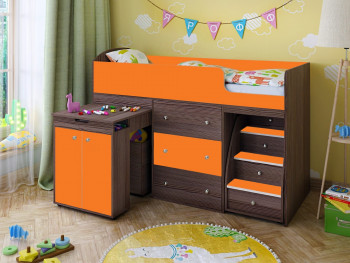 Кровать-чердак Малыш 1600 Бодего/Оранжевый в Диксоне - dikson.mebel54.com | фото