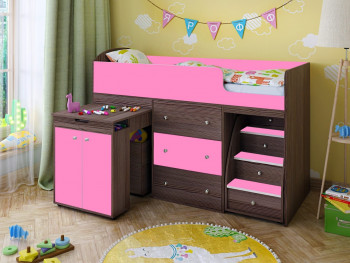 Кровать-чердак Малыш 1600 Бодего/Розовый в Диксоне - dikson.mebel54.com | фото