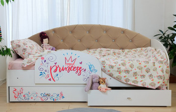 Кровать детская Эльза с бортиком Принцесса Белый/Бежевый в Диксоне - dikson.mebel54.com | фото