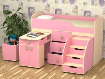 Кровать детская Фея 1.6 Дуб молочный/Розовый в Диксоне - dikson.mebel54.com | фото