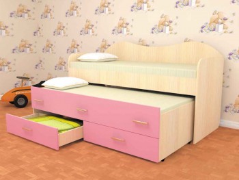 Кровать детская Нимфа двухместная 2.0 Дуб молочный/Розовый в Диксоне - dikson.mebel54.com | фото