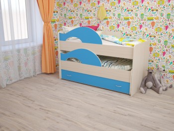 Кровать детская Радуга 1600 Млечный дуб/Голубой в Диксоне - dikson.mebel54.com | фото