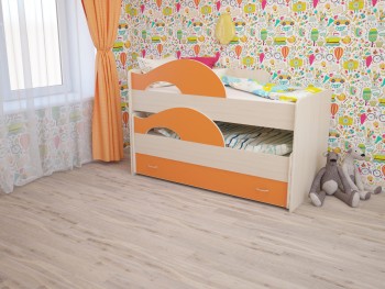 Кровать детская Радуга 1600 Млечный дуб/Оранжевый в Диксоне - dikson.mebel54.com | фото
