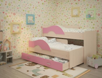 Кровать детская Радуга 1600 Млечный дуб/Розовый в Диксоне - dikson.mebel54.com | фото
