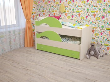Кровать детская Радуга 1600 Млечный дуб/Салатовый в Диксоне - dikson.mebel54.com | фото