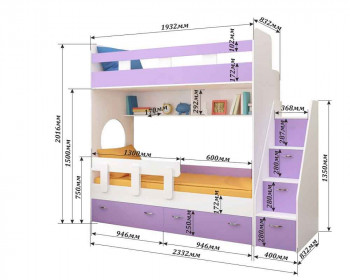Кровать двухъярусная Юниор-1  с бортиком Винтерберг/Ирис/Розовый в Диксоне - dikson.mebel54.com | фото