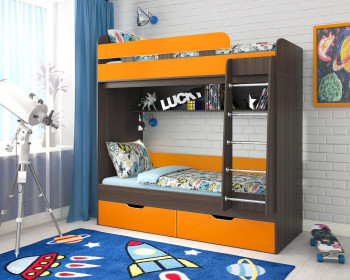 Кровать двухъярусная Юниор-5  Бодего/Оранжевый в Диксоне - dikson.mebel54.com | фото