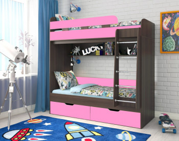 Кровать двухъярусная Юниор-5  Бодего/Розовый в Диксоне - dikson.mebel54.com | фото