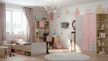 Кровать Грэйси 1650х750 (Розовый/Серый/корпус Клен) в Диксоне - dikson.mebel54.com | фото