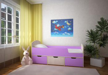 Кровать Малыш-мини Дуб молочный/Ирис в Диксоне - dikson.mebel54.com | фото