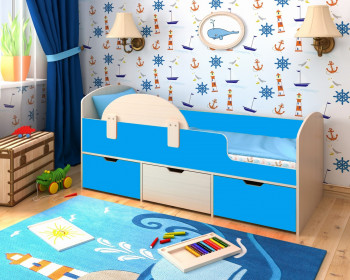 Кровать Малыш-мини с бортиком Дуб молочный/Голубой в Диксоне - dikson.mebel54.com | фото
