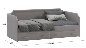 Кровать с мягкой обивкой и ящиками «Кантри» Тип 1 (900) (Велюр Светло-серый) в Диксоне - dikson.mebel54.com | фото