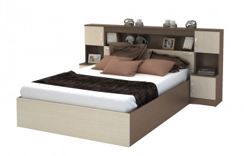 Кровать с прикроватным блоком КР 552 Спальня Basya (шимо темный/шимо светлый) в Диксоне - dikson.mebel54.com | фото