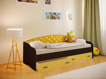 Кровать Софа-7 с мягкой спинкой (800х1900) Венге/Желтый в Диксоне - dikson.mebel54.com | фото