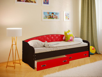 Кровать Софа-7 с мягкой спинкой (800х1900) Венге/Красный в Диксоне - dikson.mebel54.com | фото
