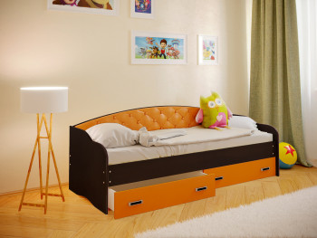 Кровать Софа-7 с мягкой спинкой (800х1900) Венге/Оранжевый в Диксоне - dikson.mebel54.com | фото