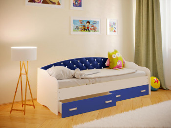 Кровать Софа-7 с мягкой спинкой со стразами (800х1900) Белый/Синий в Диксоне - dikson.mebel54.com | фото
