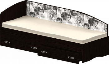 Кровать Софа-9 с мягкой спинкой с рисунком Милана (900х1900) Венге в Диксоне - dikson.mebel54.com | фото
