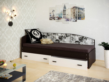 Кровать Софа-9 с мягкой спинкой с рисунком Милана (900х1900) Венге/Белый в Диксоне - dikson.mebel54.com | фото