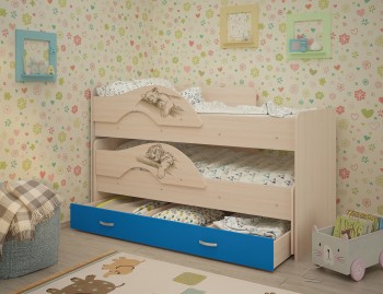 Кровать выкатная Радуга-Сафари детская 1600 Млечный дуб/Голубой в Диксоне - dikson.mebel54.com | фото