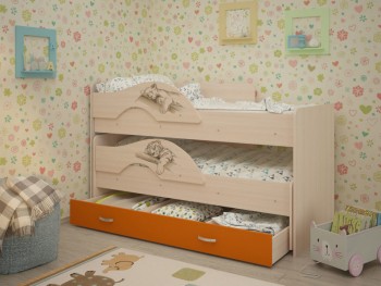 Кровать выкатная Радуга-Сафари детская 1600 Млечный дуб/Оранжевый в Диксоне - dikson.mebel54.com | фото