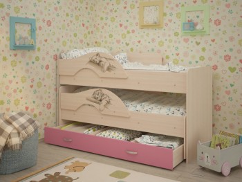 Кровать выкатная Радуга-Сафари детская 1600 Млечный дуб/Розовый в Диксоне - dikson.mebel54.com | фото