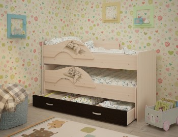 Кровать выкатная Радуга-Сафари детская 1600 Млечный дуб/Венге в Диксоне - dikson.mebel54.com | фото