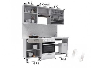 Кухня Кьяра 2.0 м с окапом (белый/карбон фарфор/26мм/дуб вотан) в Диксоне - dikson.mebel54.com | фото