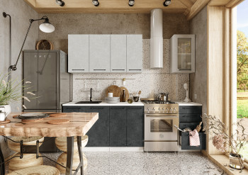 Кухонный гарнитур Нувель 1800мм белый/бетон белый/бетон черный в Диксоне - dikson.mebel54.com | фото