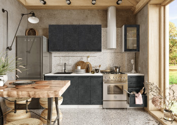 Кухонный гарнитур Нувель 1800мм белый/бетон черный в Диксоне - dikson.mebel54.com | фото