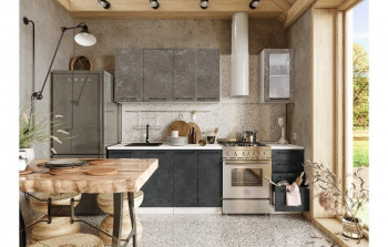 Кухонный гарнитур Нувель 1800мм белый/бетон коричневый/бетон черный в Диксоне - dikson.mebel54.com | фото