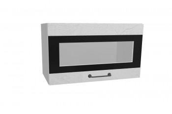 Лофт ПГСФ 600 шкаф верхний горизонтальный со стеклом и фотопечатью (Штукатурка белая/корпус Серый) в Диксоне - dikson.mebel54.com | фото