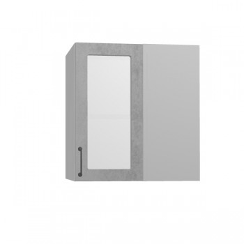 Лофт ПУС 650 шкаф верхний угловой со стеклом (Бетон светлый/корпус Серый) в Диксоне - dikson.mebel54.com | фото