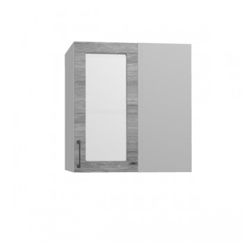 Лофт ПУС 650 шкаф верхний угловой со стеклом (Дуб майский/корпус Серый) в Диксоне - dikson.mebel54.com | фото