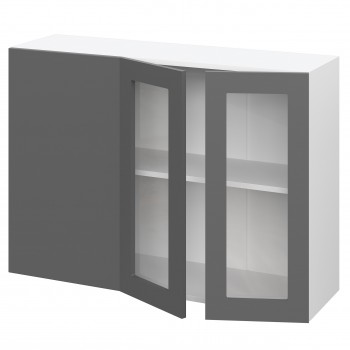 Норд ШВУПС 1000 Шкаф верхний угловой со стеклом (Софт черный/корпус Белый) в Диксоне - dikson.mebel54.com | фото