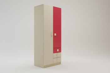 Шкаф 2-х створчатый с ящиками Бэрри (Бежевый/Красный/корпус Клен) в Диксоне - dikson.mebel54.com | фото